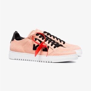 Off-White Pink And Black Carryover Snake-Embossed Leather Sneakers